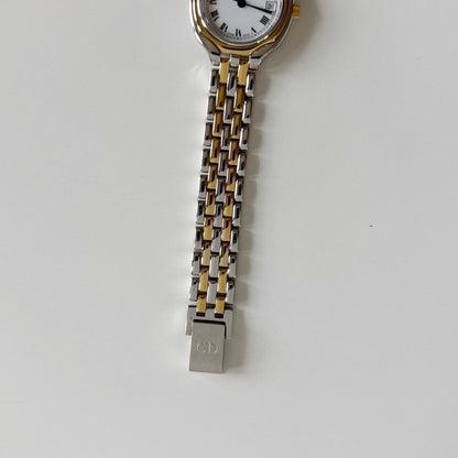 Dior 1990s Date Round Dial Gold Plated Two Tone Watch