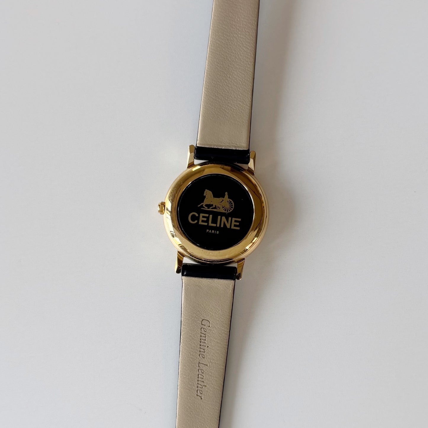 Celine 1990s Round Dial Gold Plated Watch
