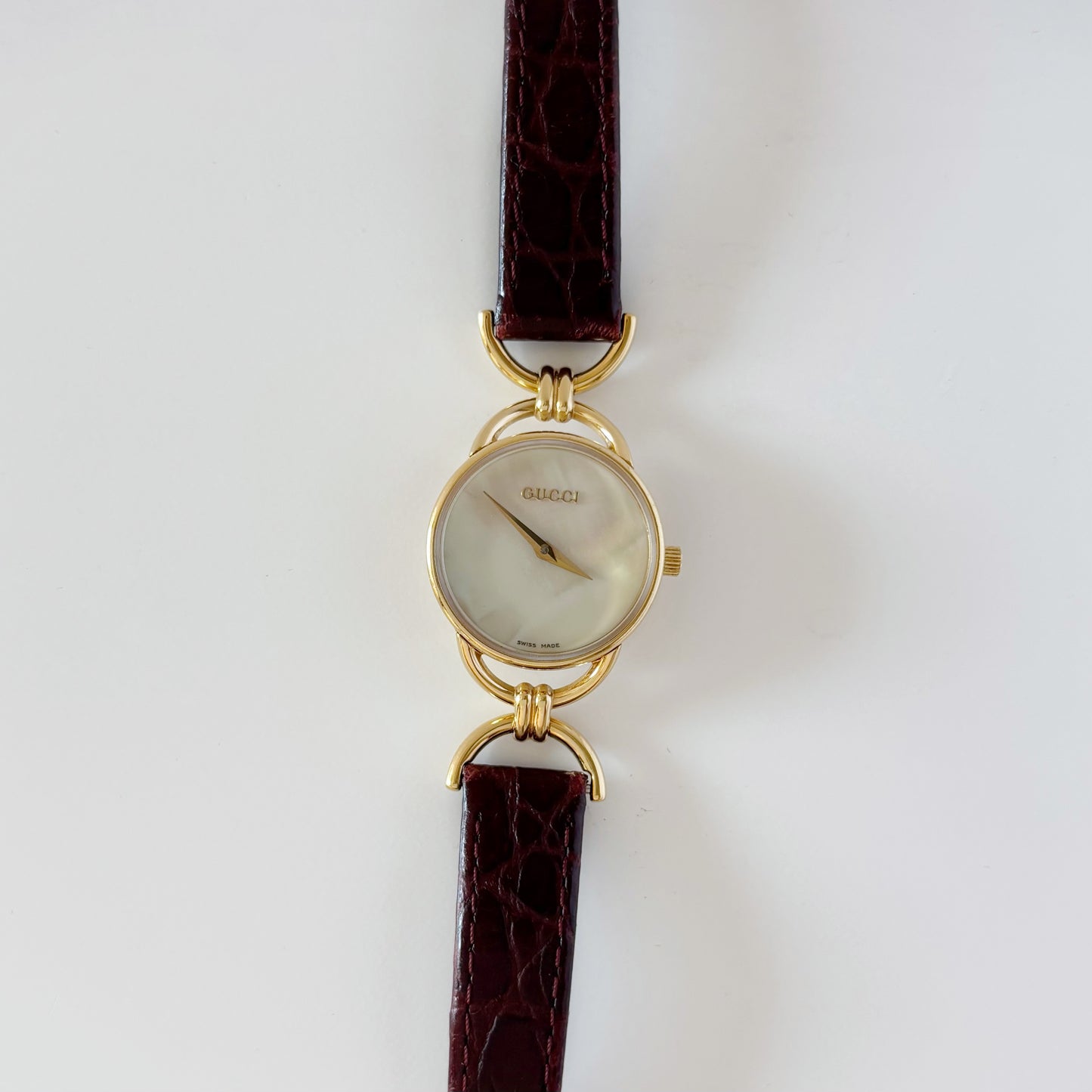 Gucci 1990s Seashell Dial Gold Plated Horsebit Watch