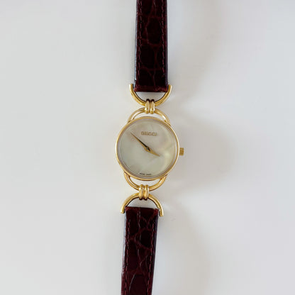 Gucci 1990s Seashell Dial Gold Plated Horsebit Watch