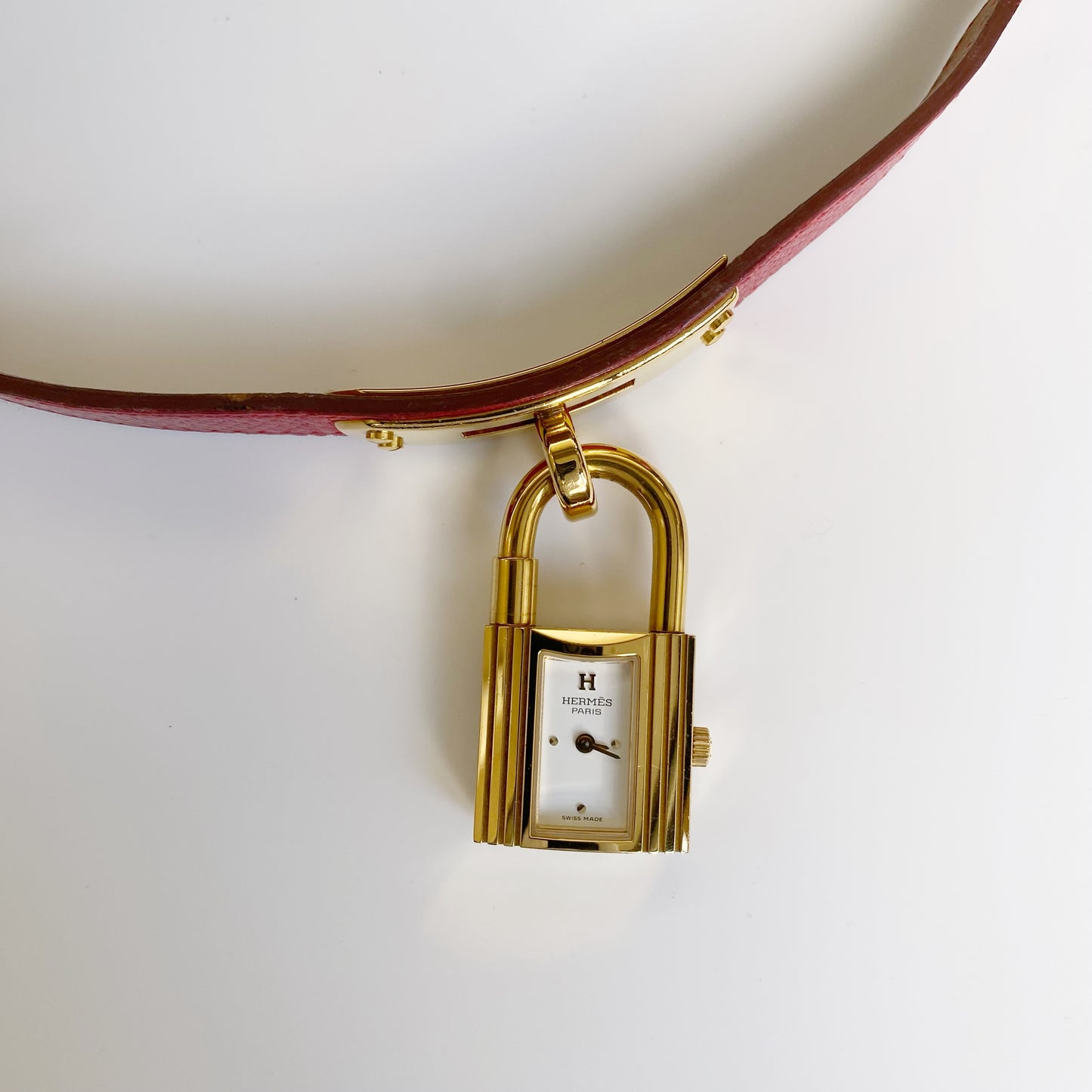 Hermes 1990s Kelly Gold Plated Red Leather Strap Watch