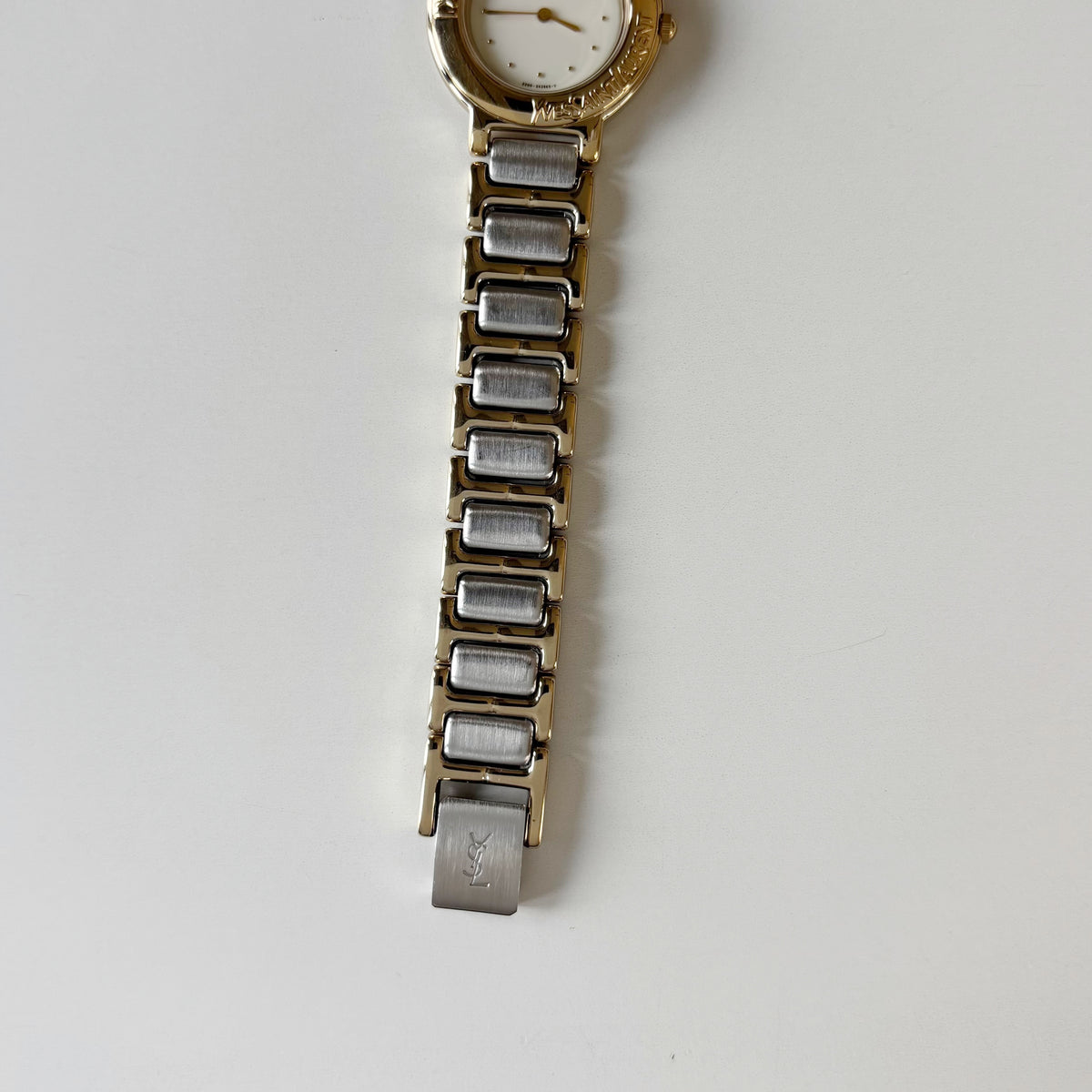 Yves Saint Laurent 1990s Cream Round Dial Two-Tone Gold-Plated Watch