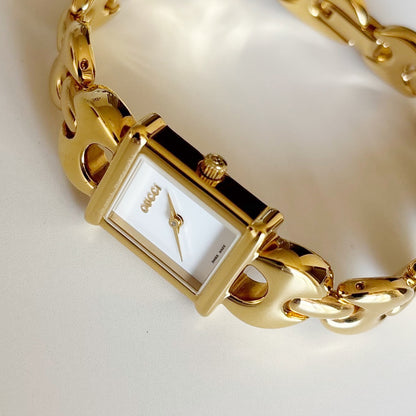 Gucci 1990s Interchangeable Strap Gold Plated Watch with 3 straps, case