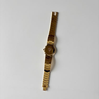 Gucci 1980s Black Round Dial Gold Plated Watch (Large)
