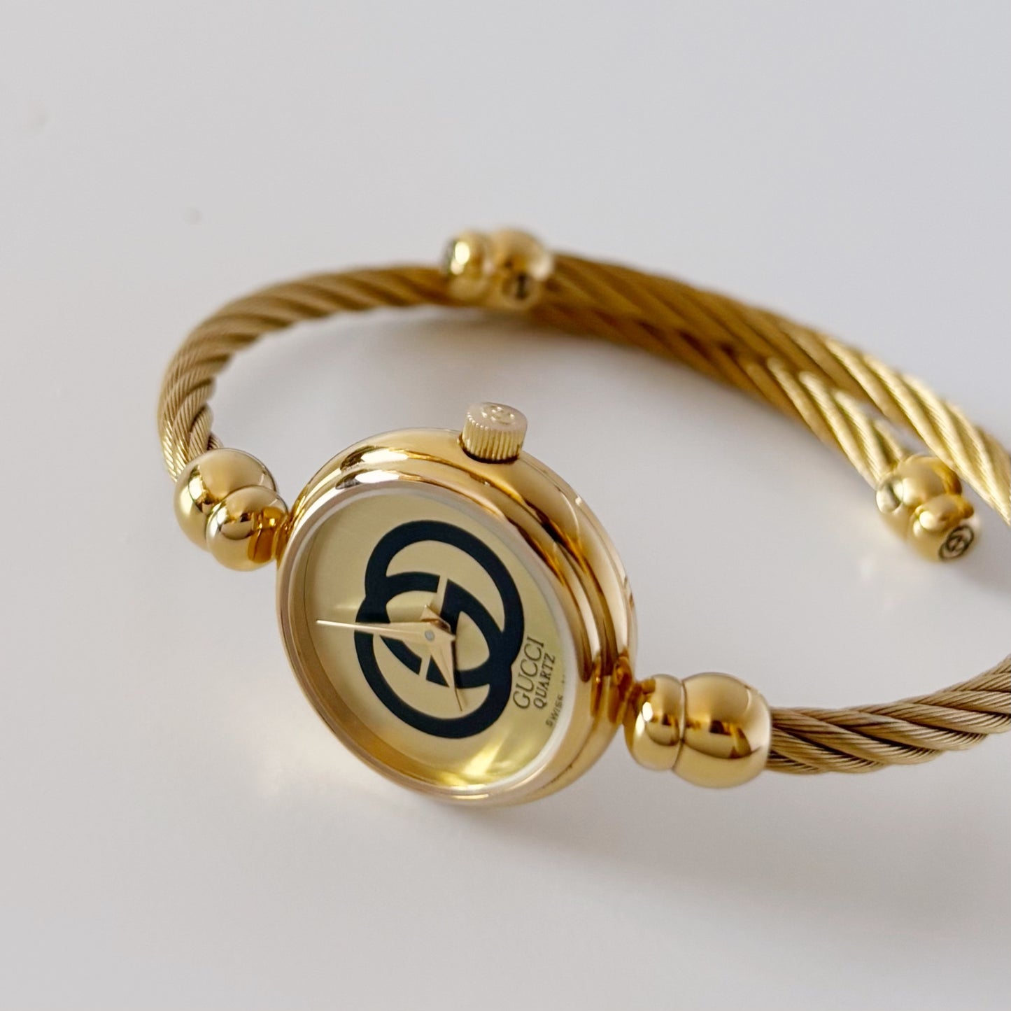 Gucci 1990s Gold Plated Cable Bangle Watch