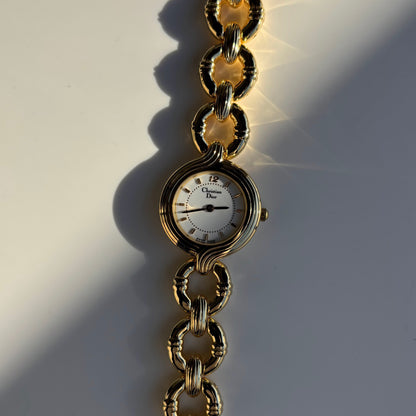 Dior 1990s Round Dial Gold Plated Watch