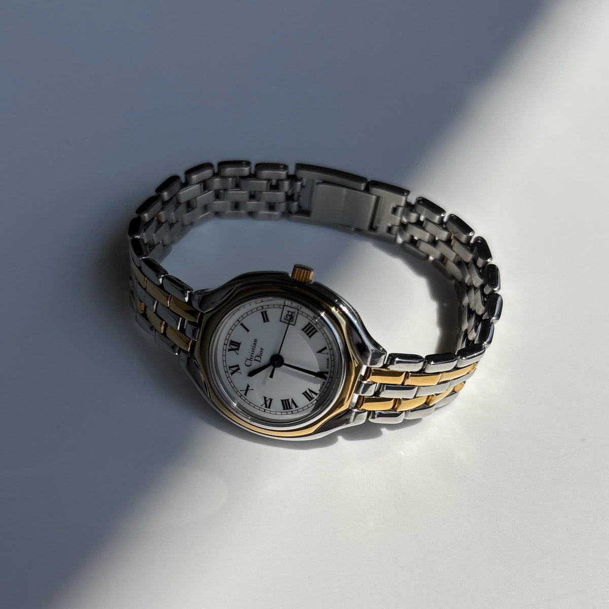 Dior 1990s Date Round Dial Gold Plated Two Tone Watch