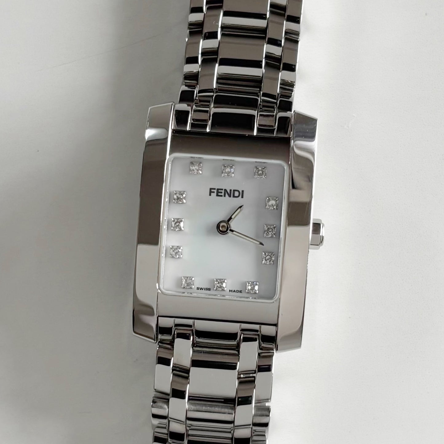 Fendi 1990s Seashell Dial Tank Stainless steel Watch