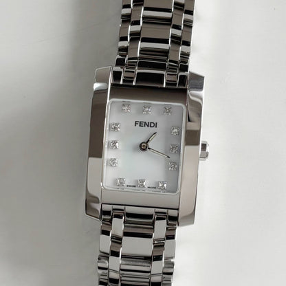 Fendi 1990s Seashell Dial Tank Stainless steel Watch