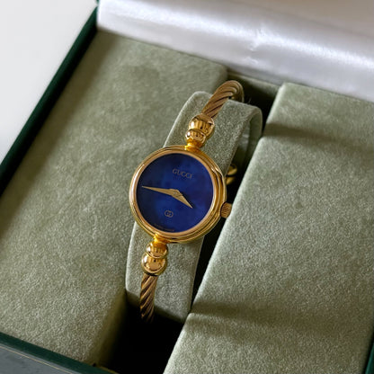 Gucci 1990s Blue Dial Gold Plated Bangle Watch