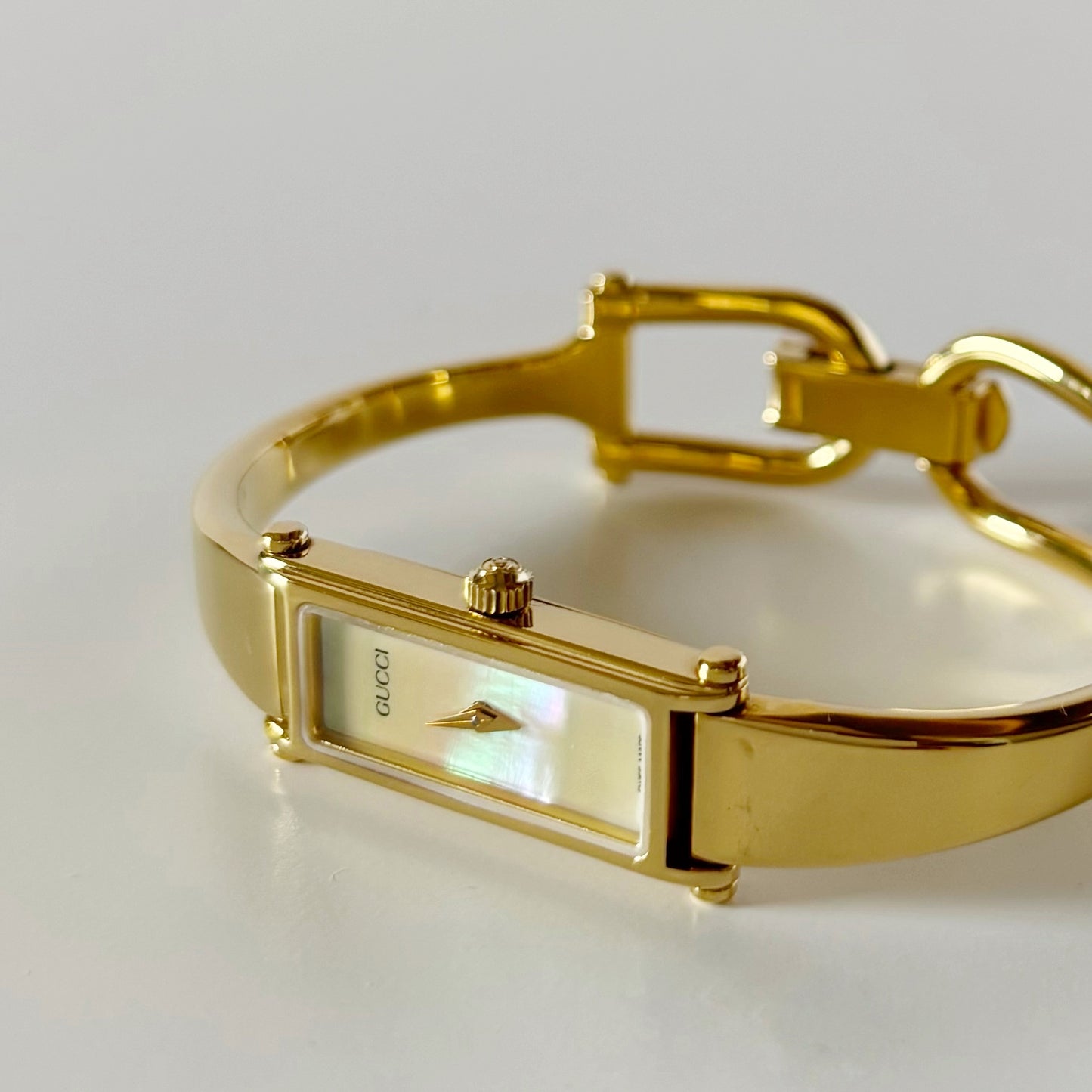 Gucci 1990s Seashell Dial Gold Plated Bangle Watch