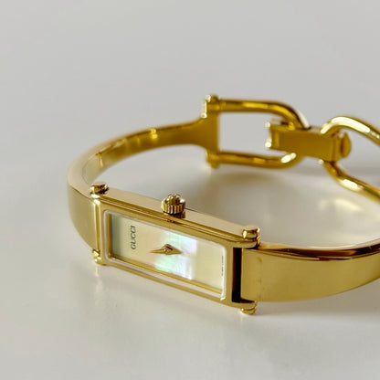 Gucci 1990s Seashell Dial Gold Plated Bangle Watch