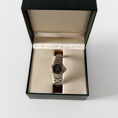 Gucci 1990s Date Round Black Dial Two Tone Gold Plated Watch