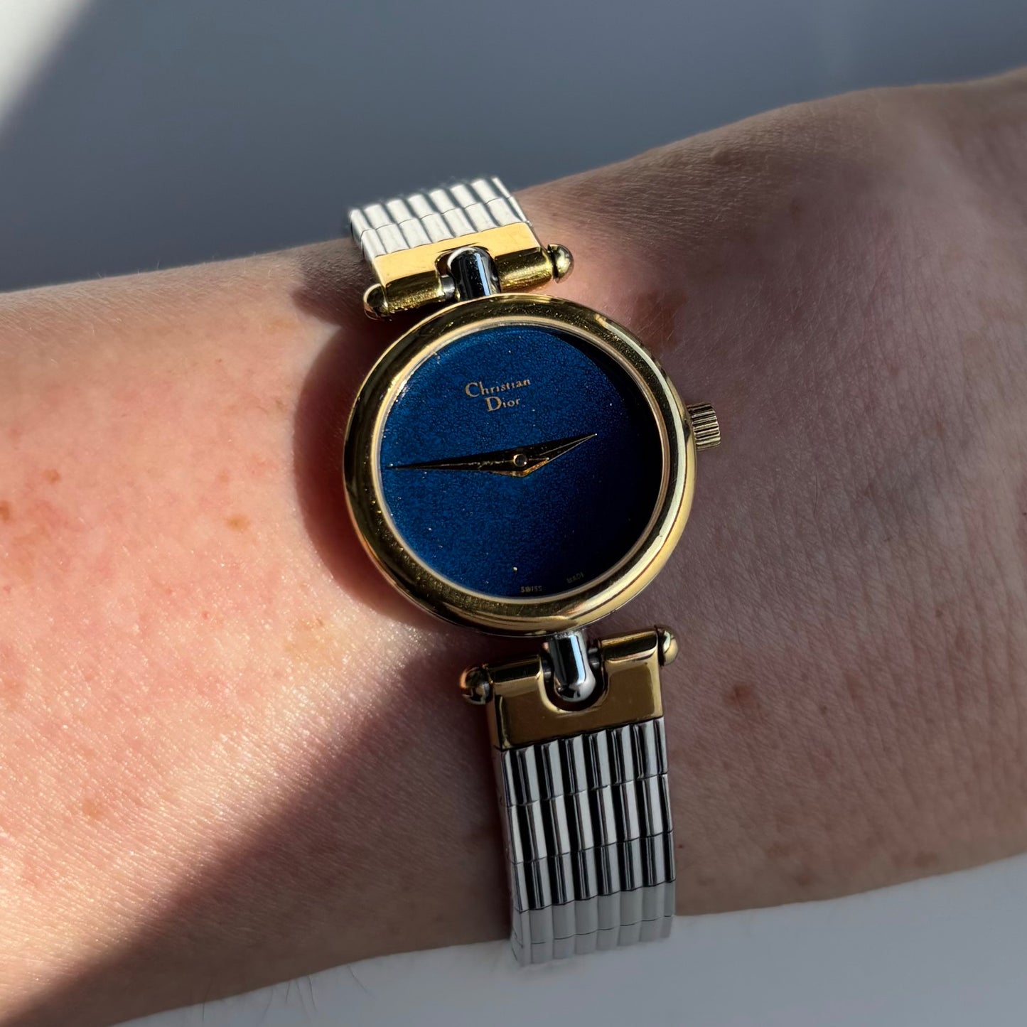 Dior 1990s Navy Round Dial Two Tone Watch