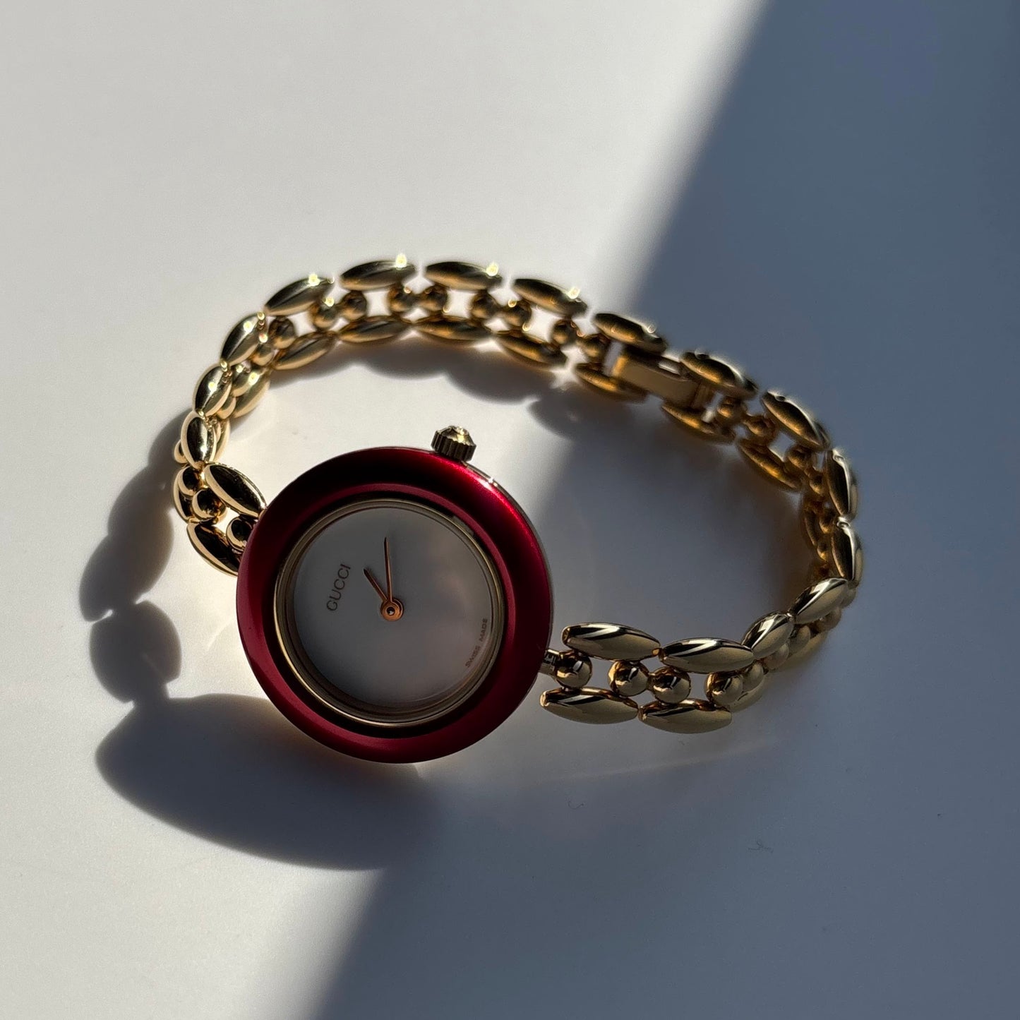 Gucci 1990s Interchangeable Bezel Gold Plated Watch with 6 bezels, case (165mm)
