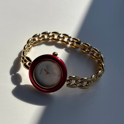 Gucci 1990s Interchangeable Bezel Gold Plated Watch with 6 bezels, case (165mm)