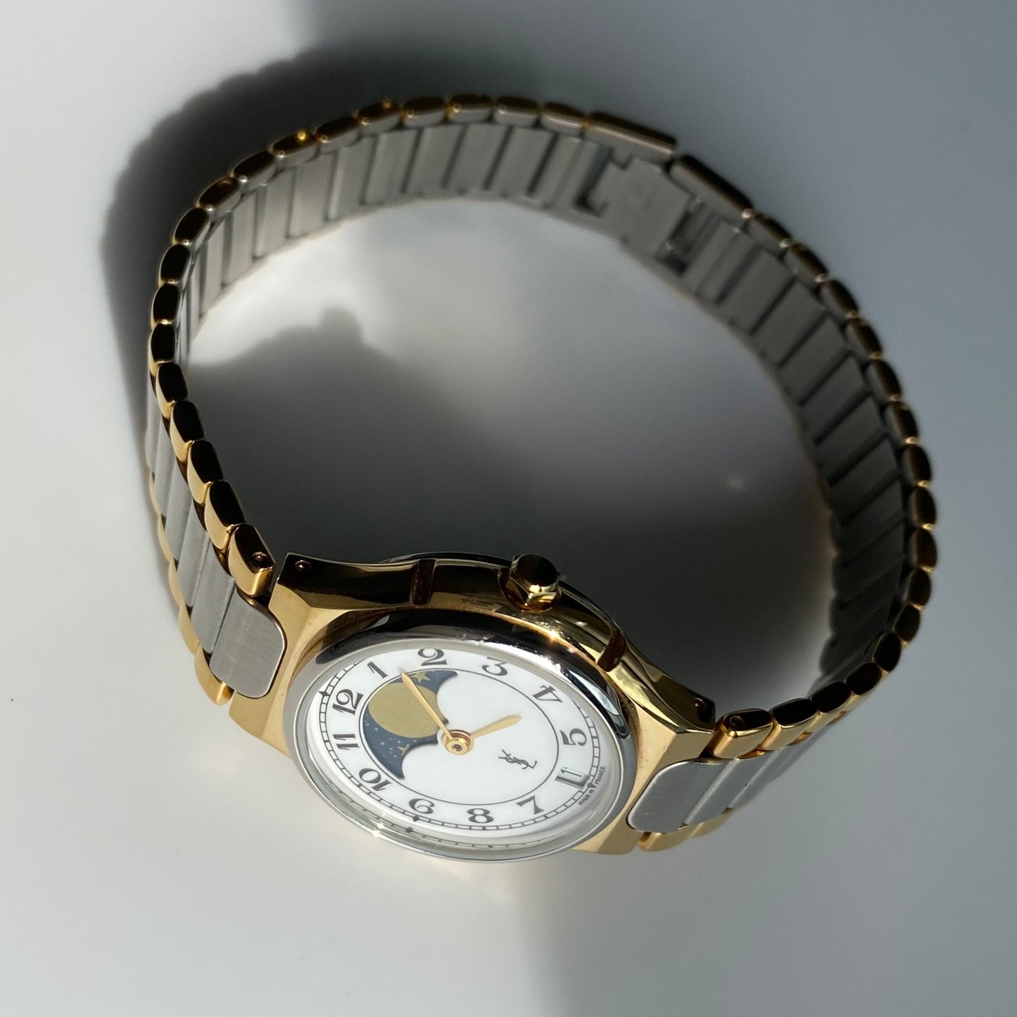 Yves Saint Laurent 1990s Moon Phase Two Tone Watch