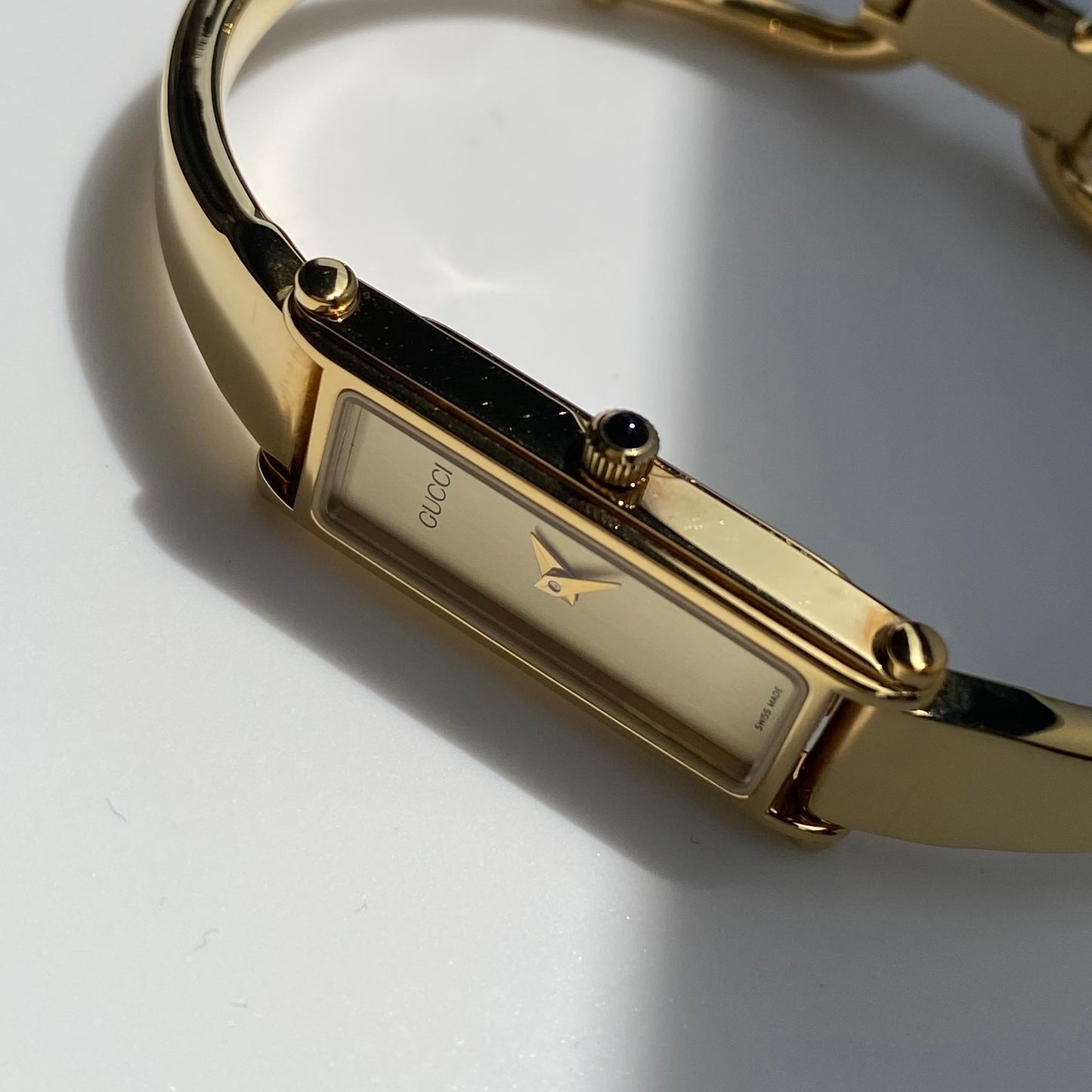 Gucci 1990s Gold Dial Gold Plated Bangle Watch