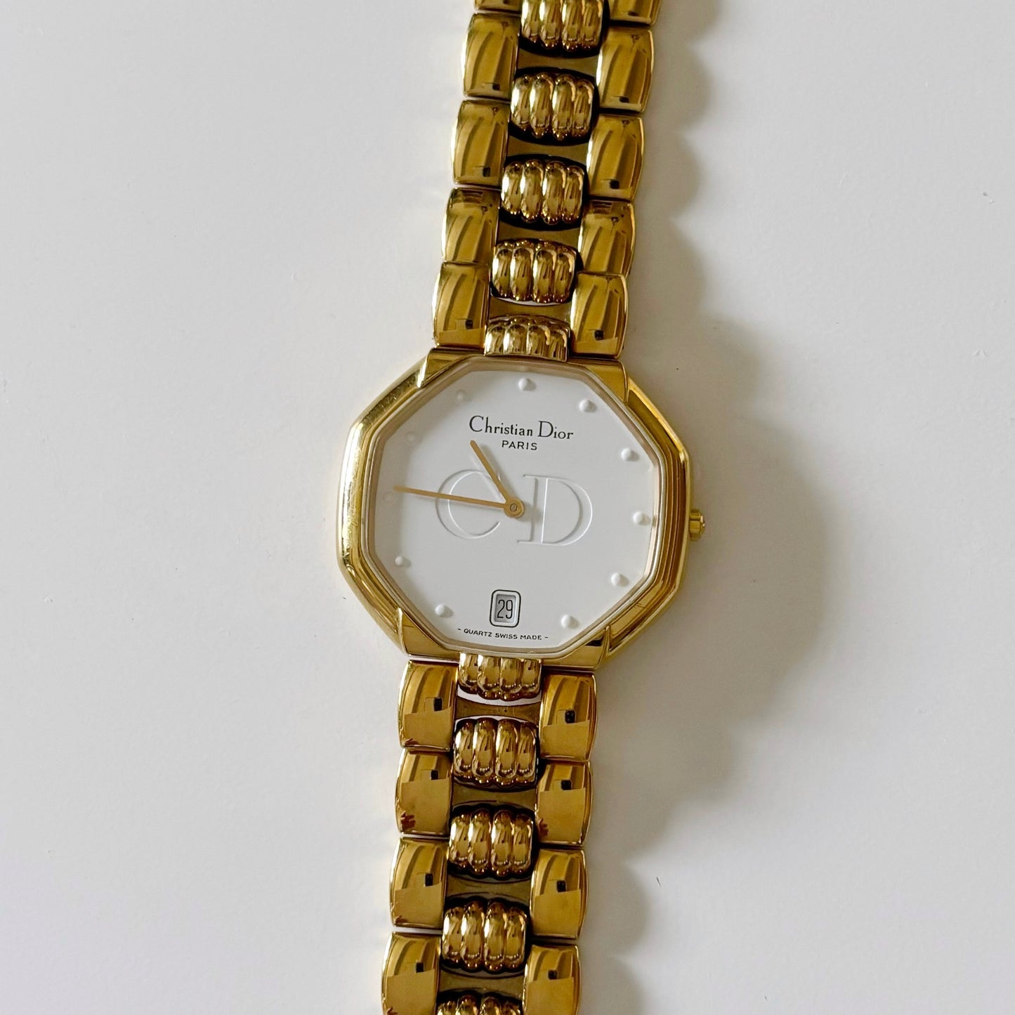 Dior 1990s Octagon Date Gold Plated Watch