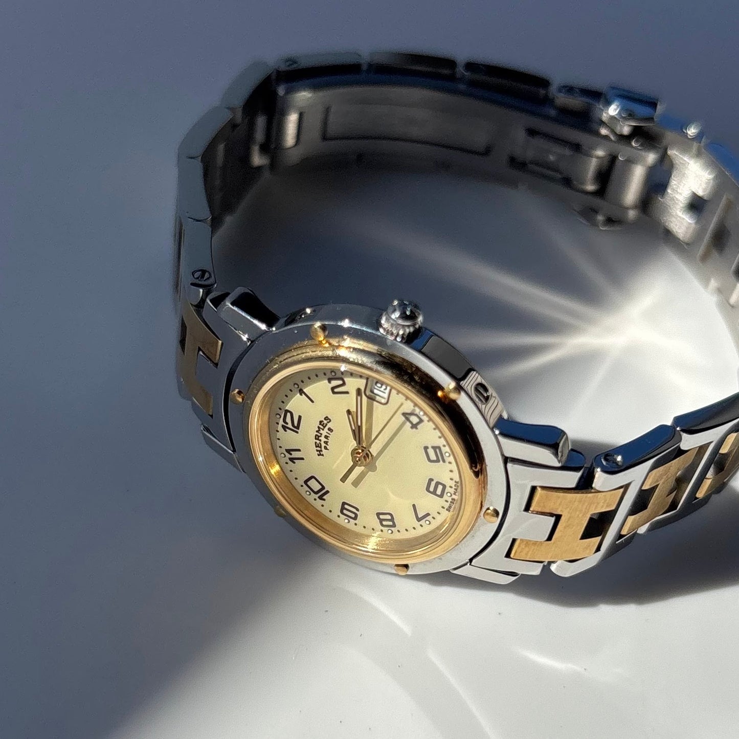 Hermes 1990s Clipper Date Round Dial Watch