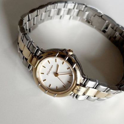 Yves Saint Laurent 1990s Round Dial Two Tone Watch