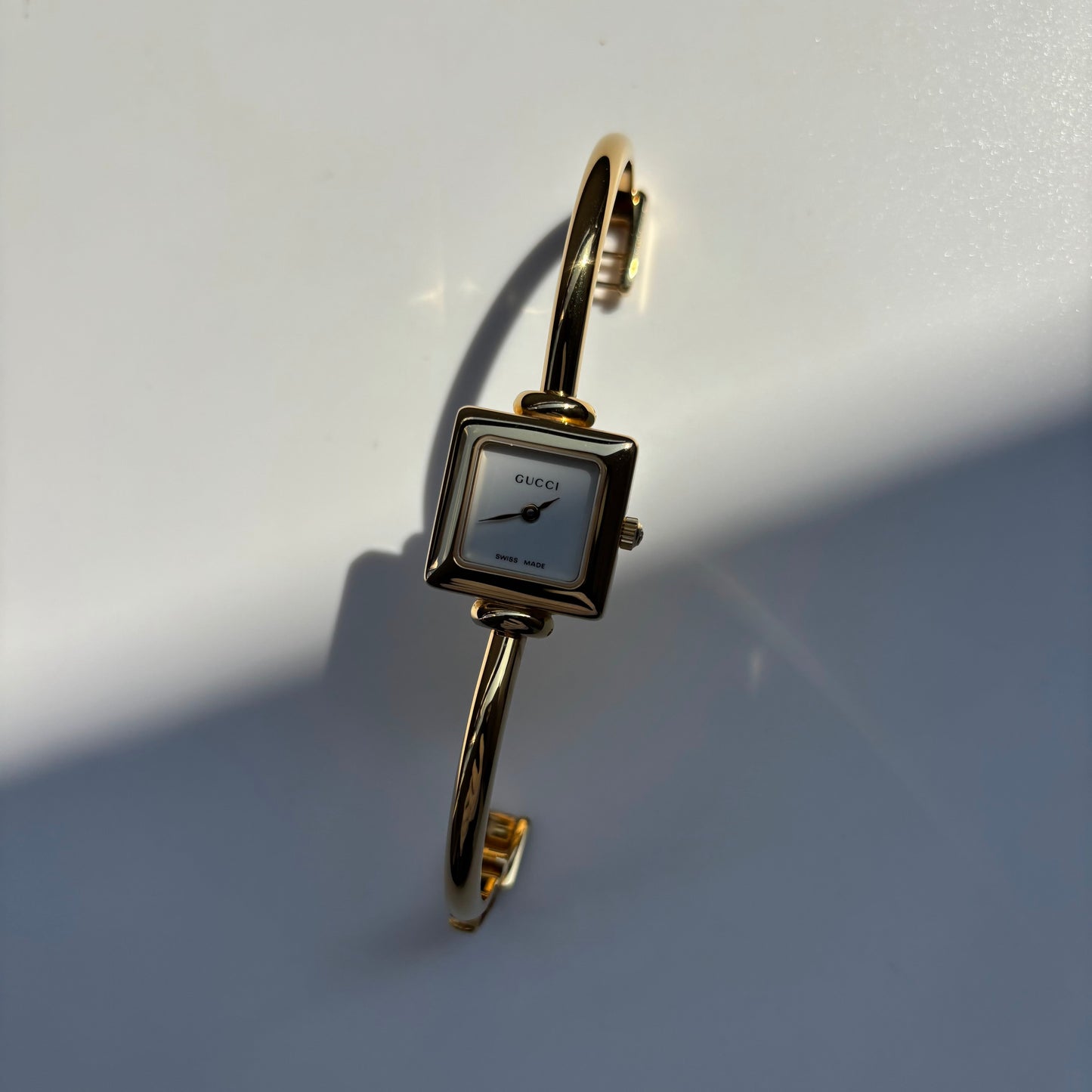 Gucci 1990s Square Dial Gold Plated Bangle Watch (Small)