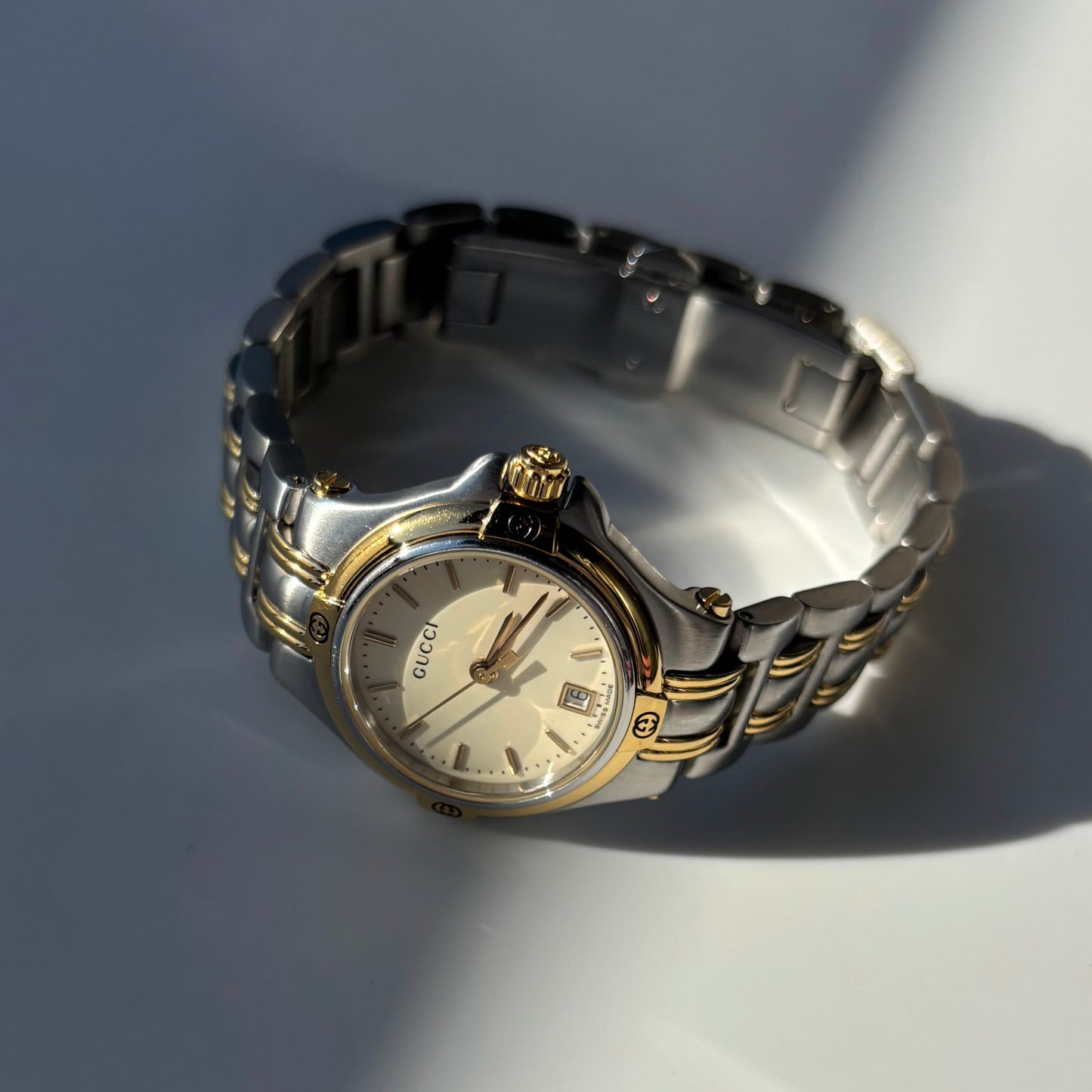 Gucci 1990s Date Gold Plated Two Tone Watch
