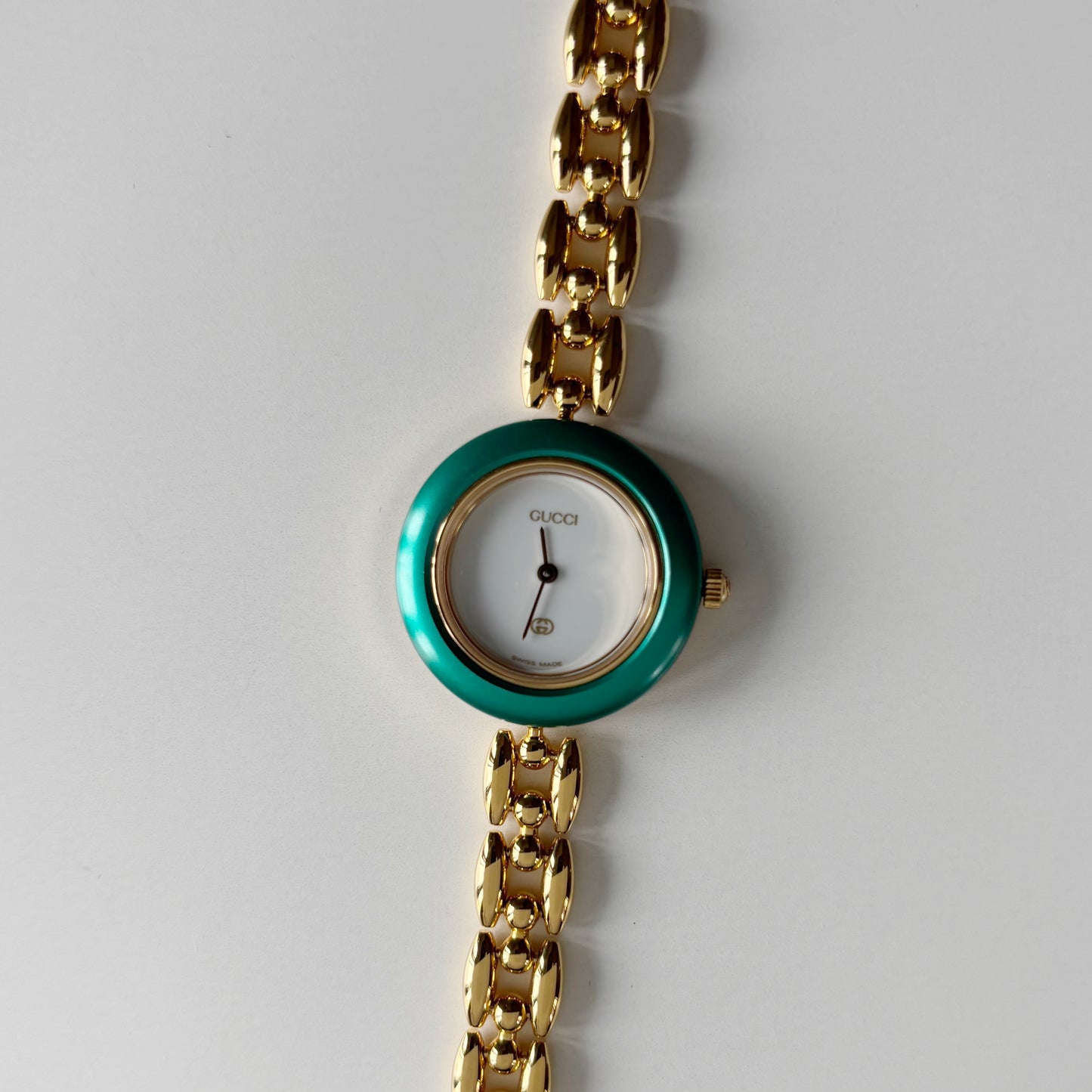 Gucci 1990s Interchangeable Bezel Gold Plated Rice Chain Watch with 6 bezels, case (165mm)