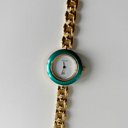 Gucci 1990s Interchangeable Bezel Gold Plated Rice Chain Watch with 6 bezels, case (165mm)
