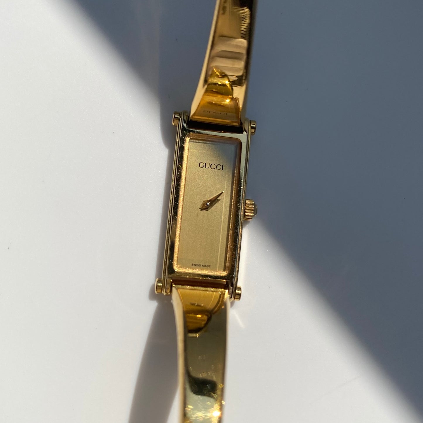 Gucci 1990s Gold Dial Gold Plated Bangle Watch