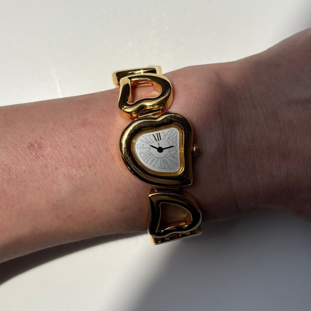 Yves Saint Laurent 1990s Heart  Dial Band Gold Plated Watch