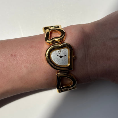Yves Saint Laurent 1990s Heart  Dial Band Gold Plated Watch