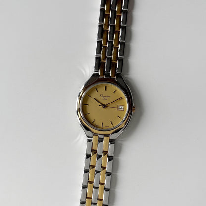 Dior 1990s Date Round Dial Gold Plated Two Tone Watch (Large)