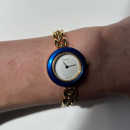 Gucci 1990s Interchangeable Bezel Gold Plated Rice Chain Watch with 6 bezels, case (170mm)