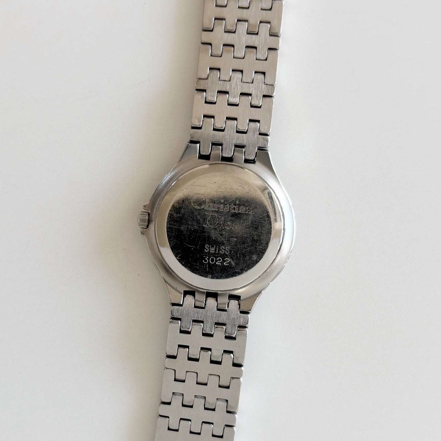 Dior 1990s Date Round Dial Silver Watch