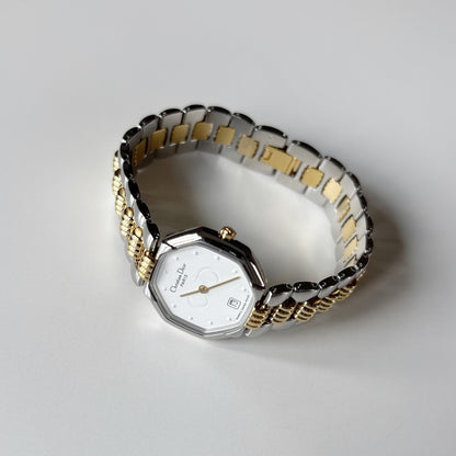 Dior 1990s Octagon Dial Two Tone Gold Plated Watch
