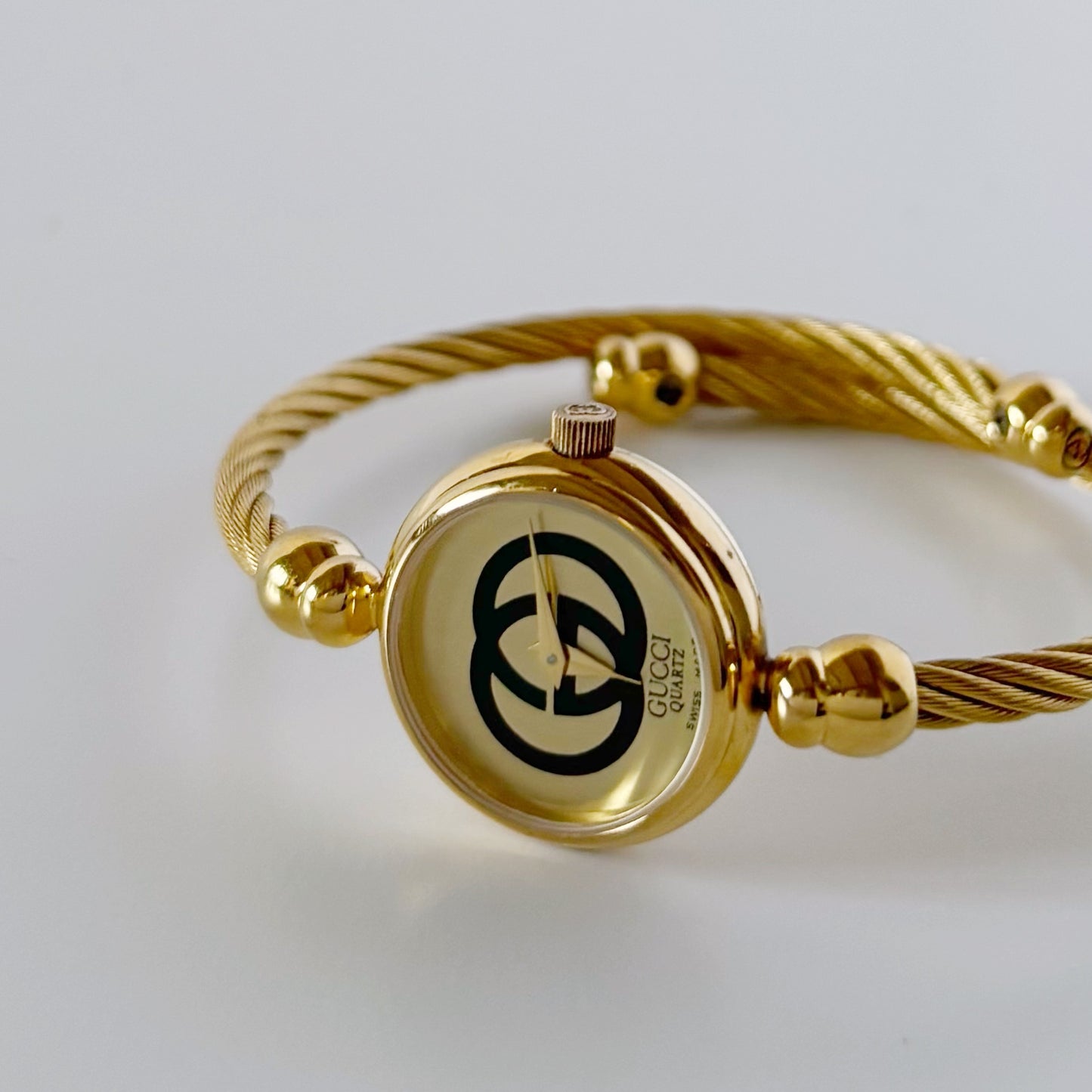 Gucci 1990s Gold Plated Cable Bangle Watch