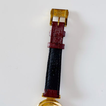 Fendi 1990s Seashell Dial Round Gold Plated Watch