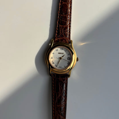 Gucci 1990s Date Round Dial Gold Plated Watch