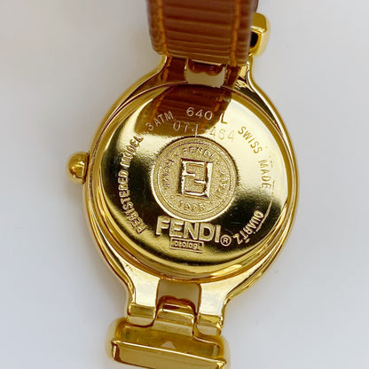 Fendi 1990s Interchangeable Belt Oval Gold Plated Watch with 5 belt straps, case