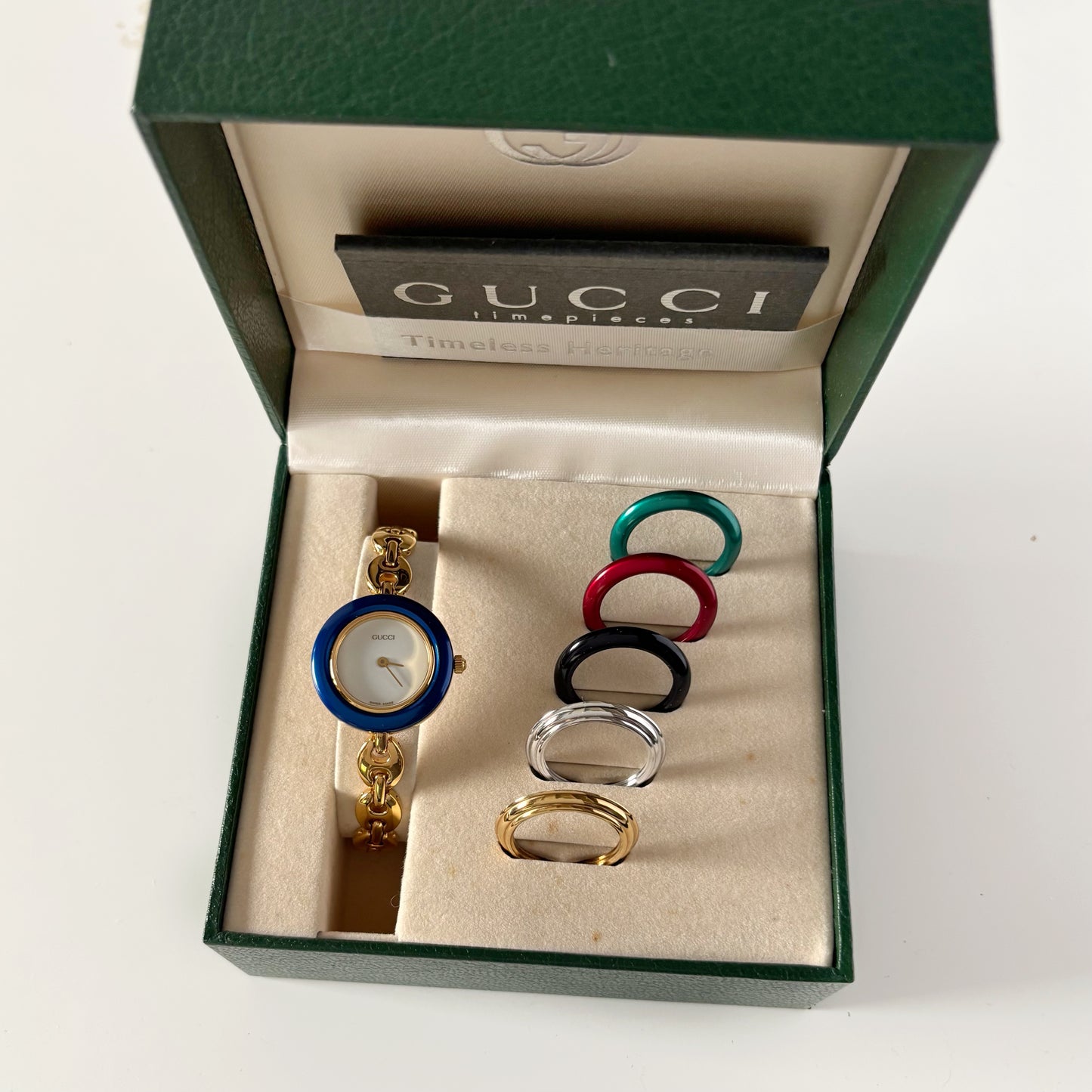 Gucci 1990s Interchangeable Bezel Gold Plated Watch with 6 bezels, case (167mm)
