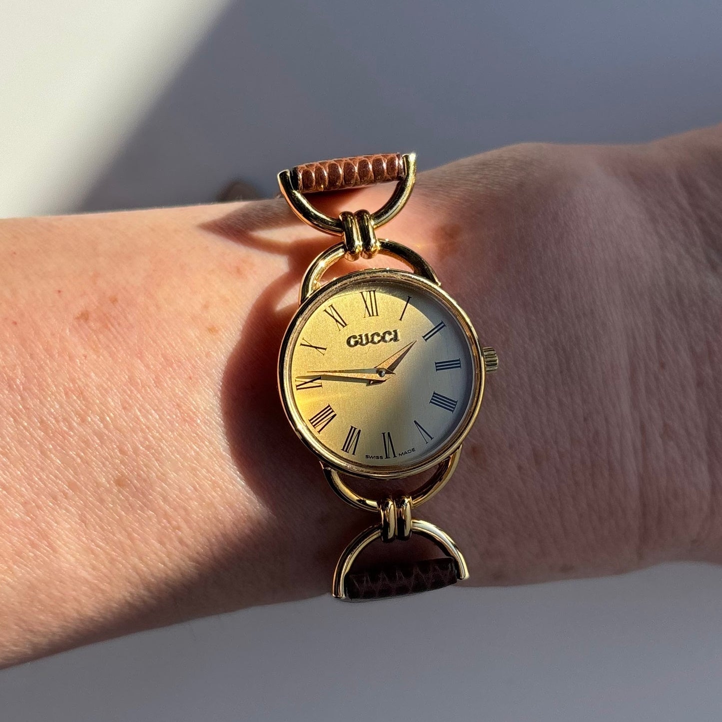 Gucci 1990s Gold Dial Horsebit Gold Plated Watch