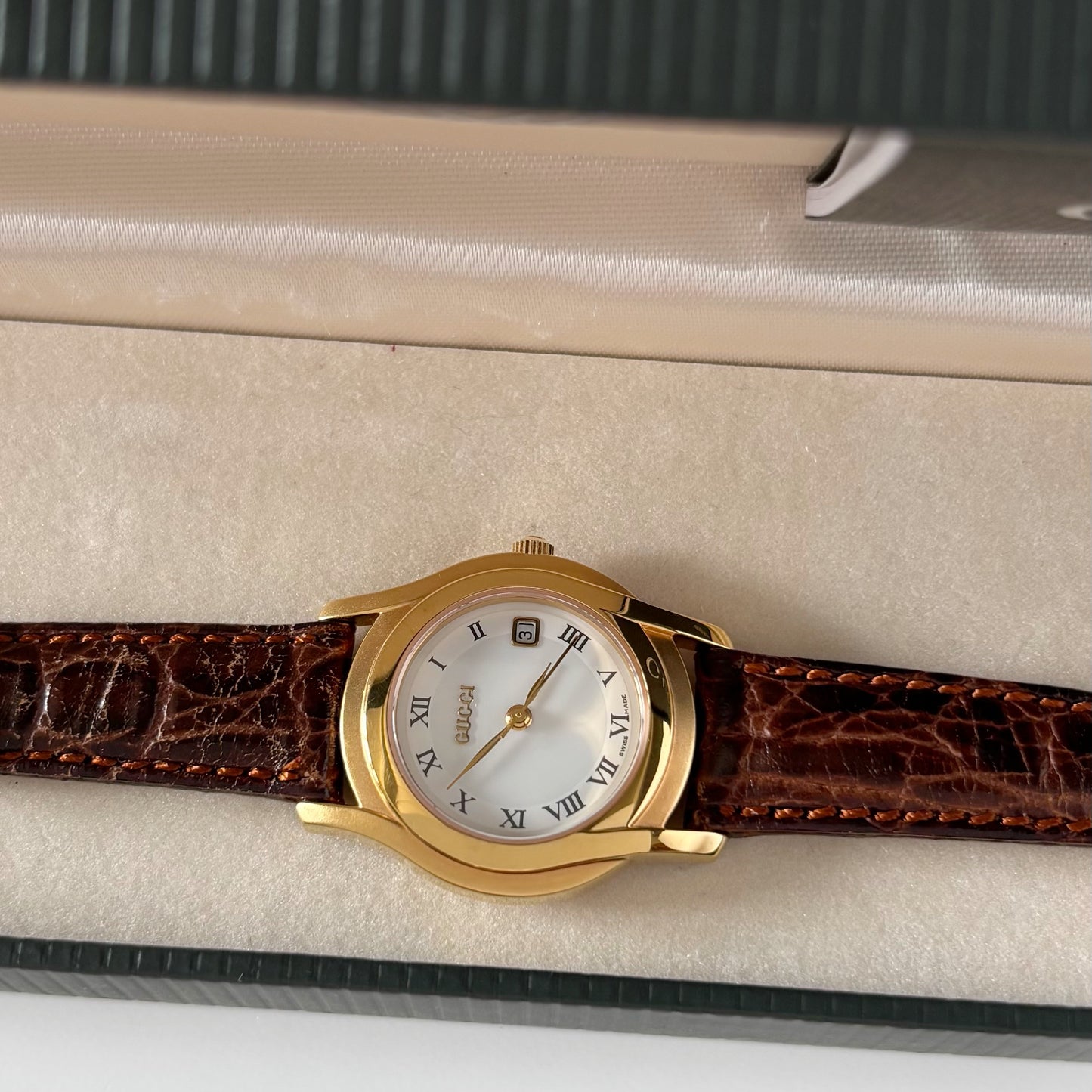 Gucci 1990s Date Round Dial Gold Plated Watch