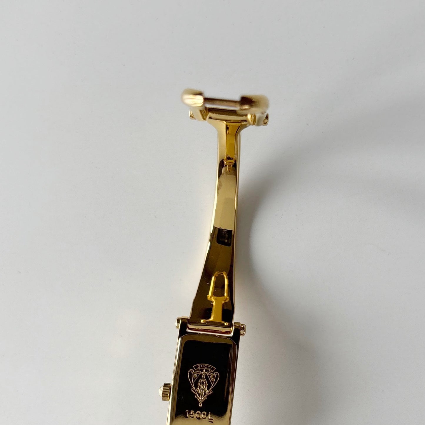 Gucci 1990s Seashell Rectangular Dial Gold Plated Bangle Watch