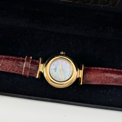 Fendi 1990s Seashell Dial Round Gold Plated Watch
