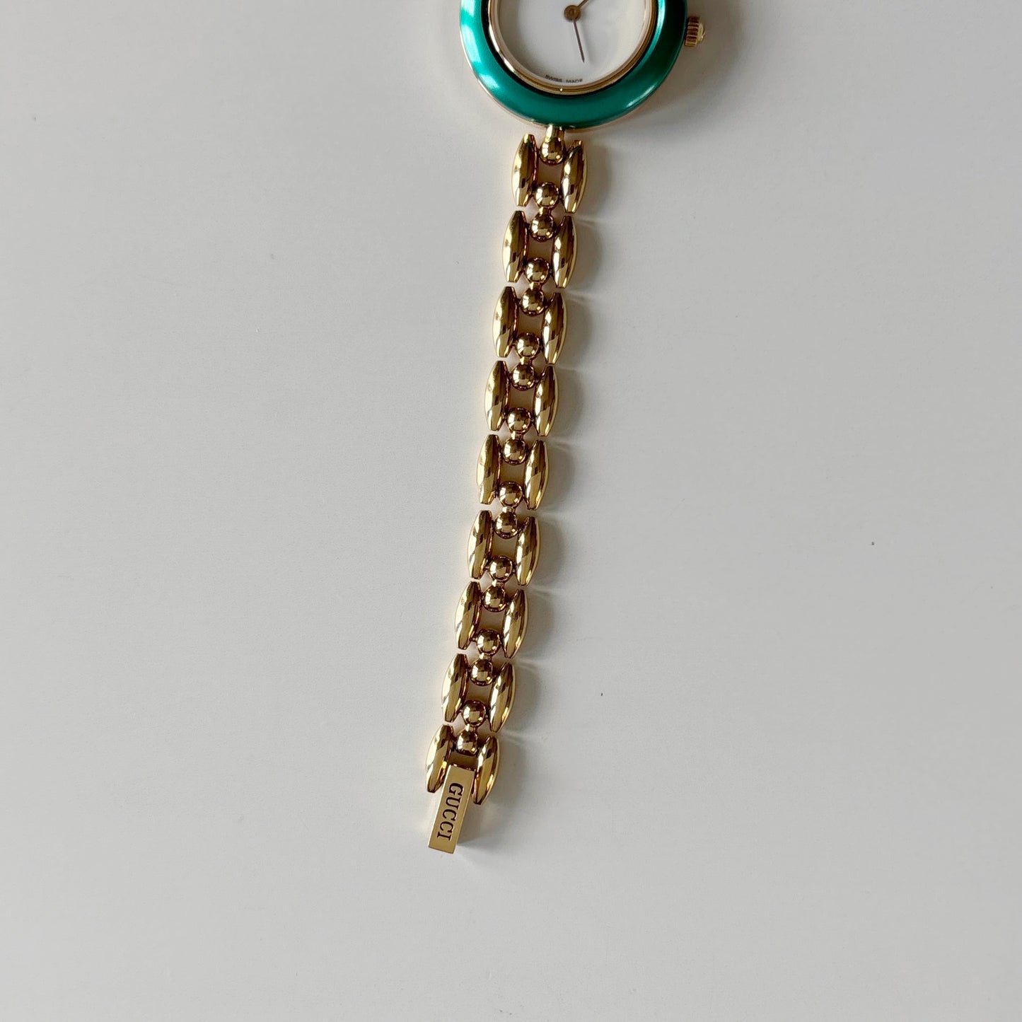 Gucci 1990s Interchangeable Bezel Gold Plated Rice Chain Watch with 6 bezels, case (166mm)