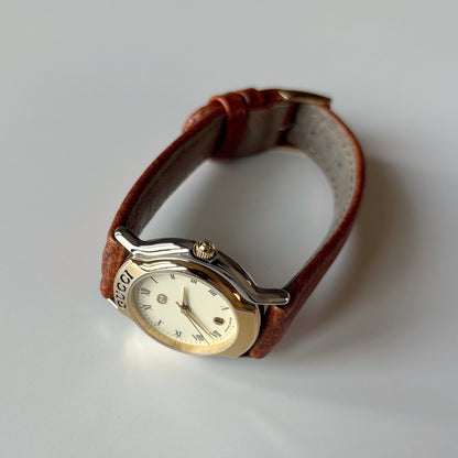 Gucci 1990s Date Round Dial Two Tone Watch