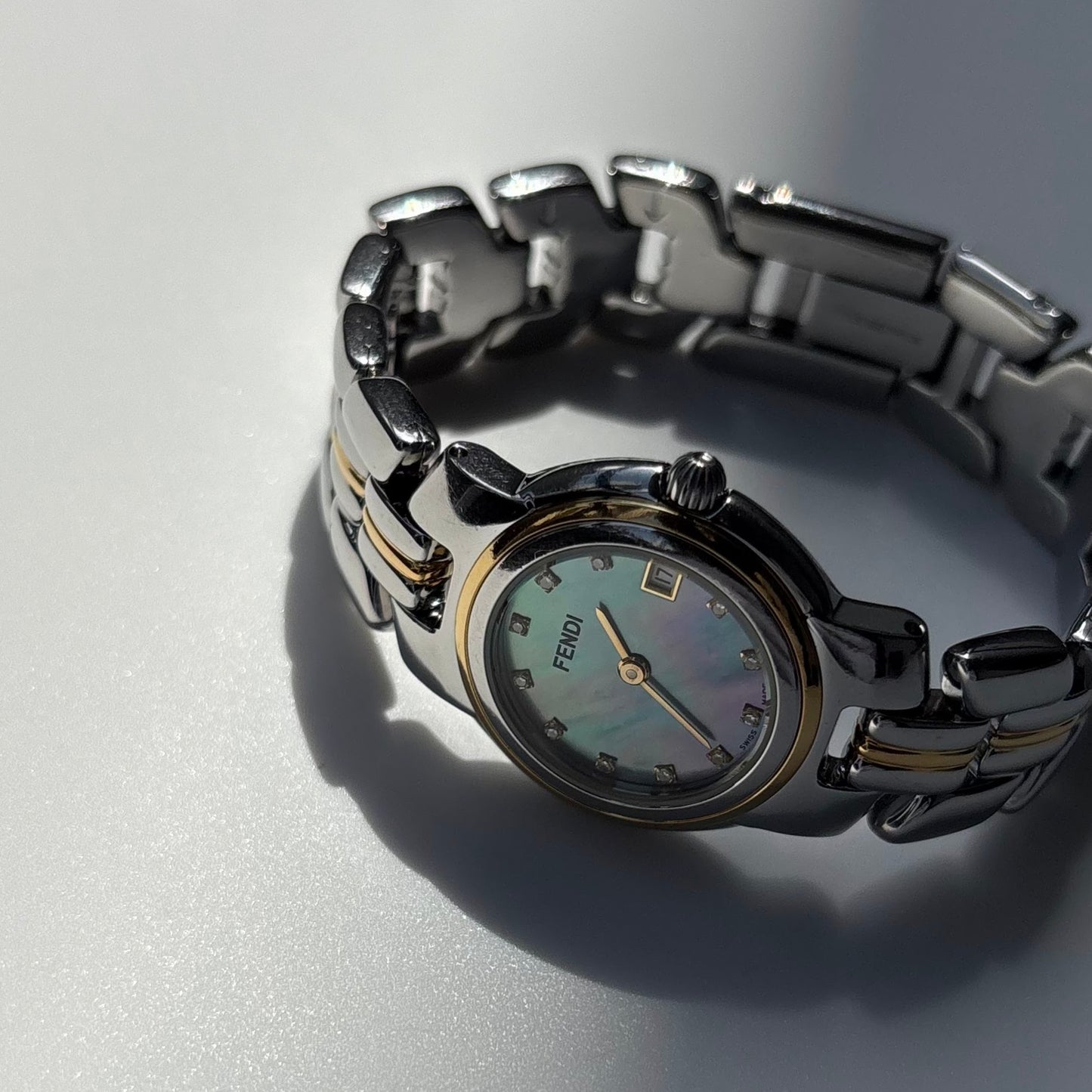 Fendi 1990s Seashell Dial Date Two Tone Watch