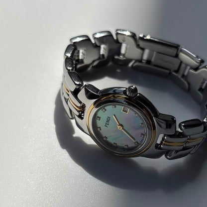 Fendi 1990s Seashell Dial Date Two Tone Watch