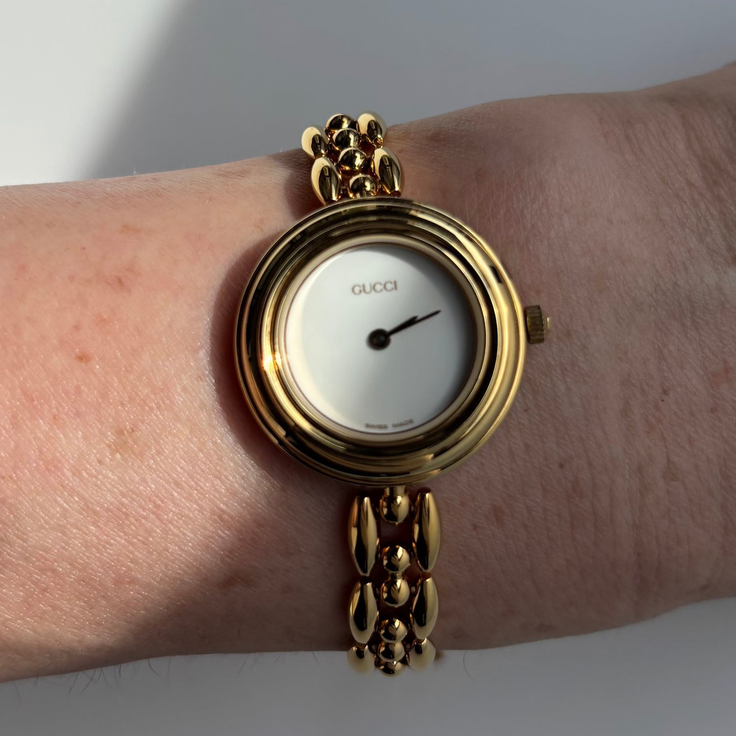 Gucci 1990s Interchangeable Bezel Gold Plated Watch with 6 bezels, case (167mm)